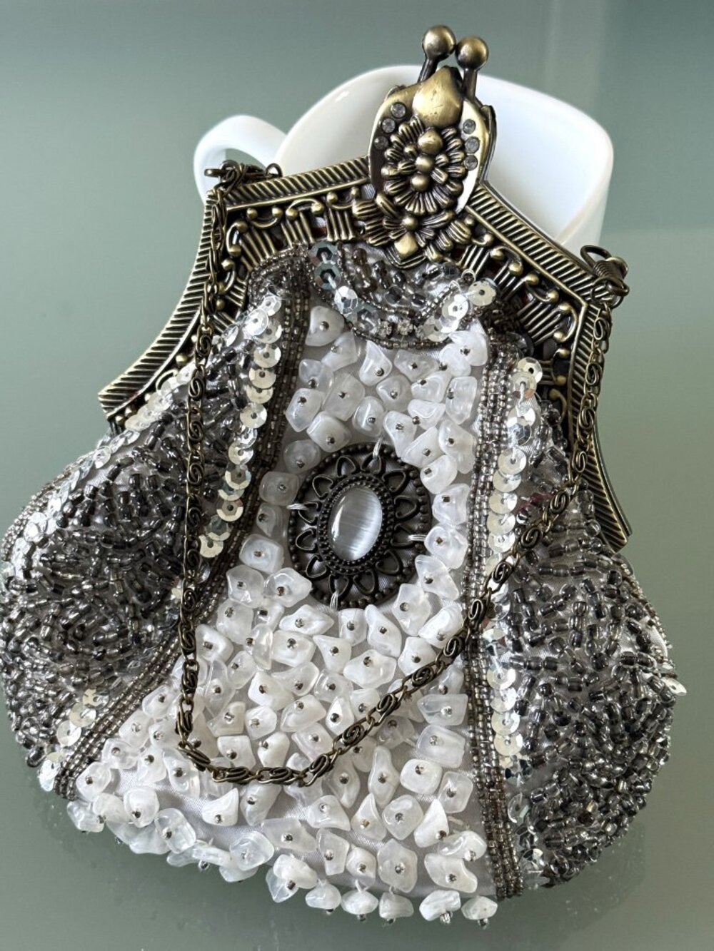 Evening clutch beaded stone handmade handbag - Picture 6 of 9